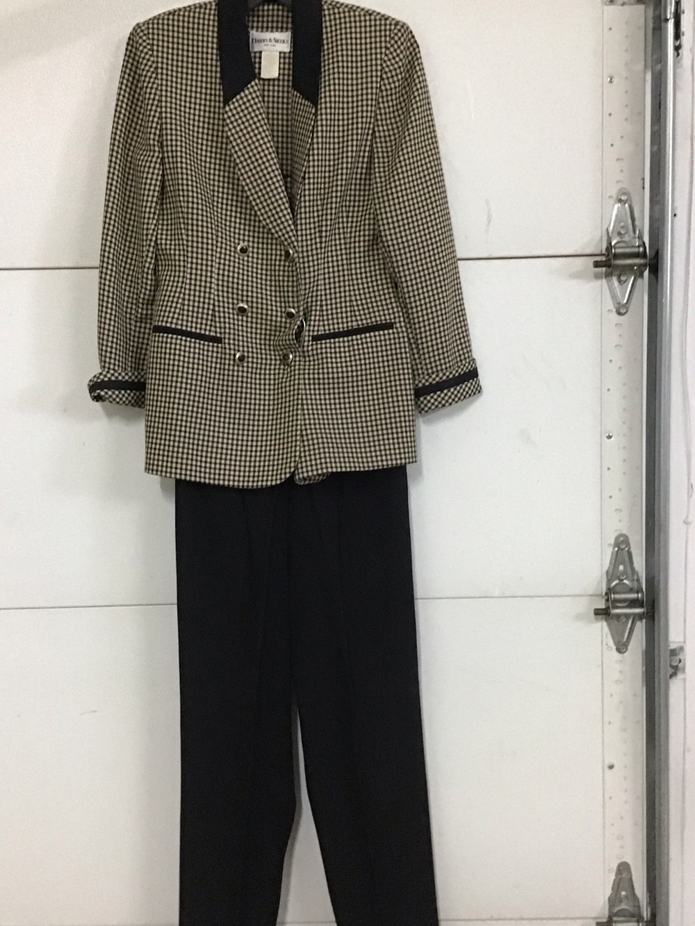 Danny & Nicole Black and Cream Checked Double-Breasted Blazer with Black Pants
